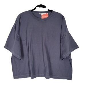 Hanes Originals Cotton Crop T-Shirt Anchor Slate Blue Boxy NWT Size 2XL
